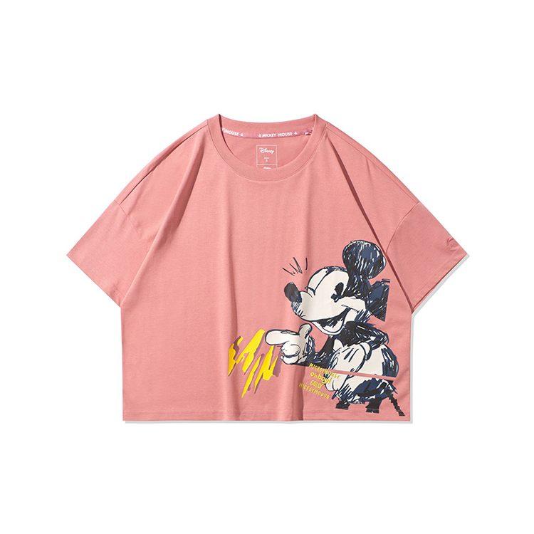 Li Ning T Shirts Women's Pink Crew Neck Moderate Straight Fit ahsq268-2