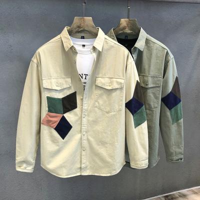 Autumn Loose Patchwork Long Sleeved Shirt Men Fashion Japanese Versatile Button Up Cardigan Temperament Man Top