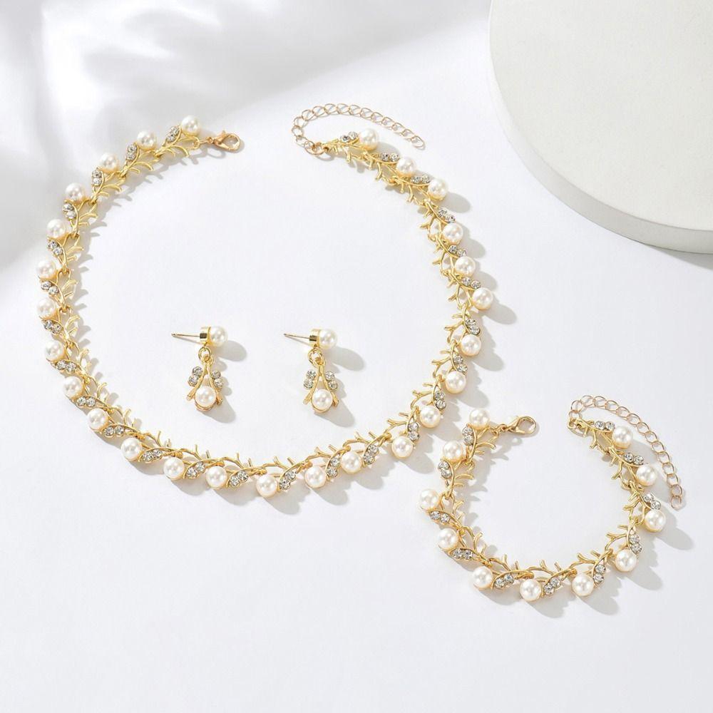 4Pcs Zinc Zinc Alloy Pearl Jewelry Set Bohemian Style Women Jewelry Suit Necklace Earrings Bracelet Set Women