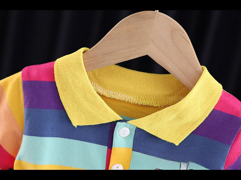 Stylish Summer Dress for Toddler Girls (1-3 Years) - Striped Lapel, Short-Sleeved, Pleated Skirt