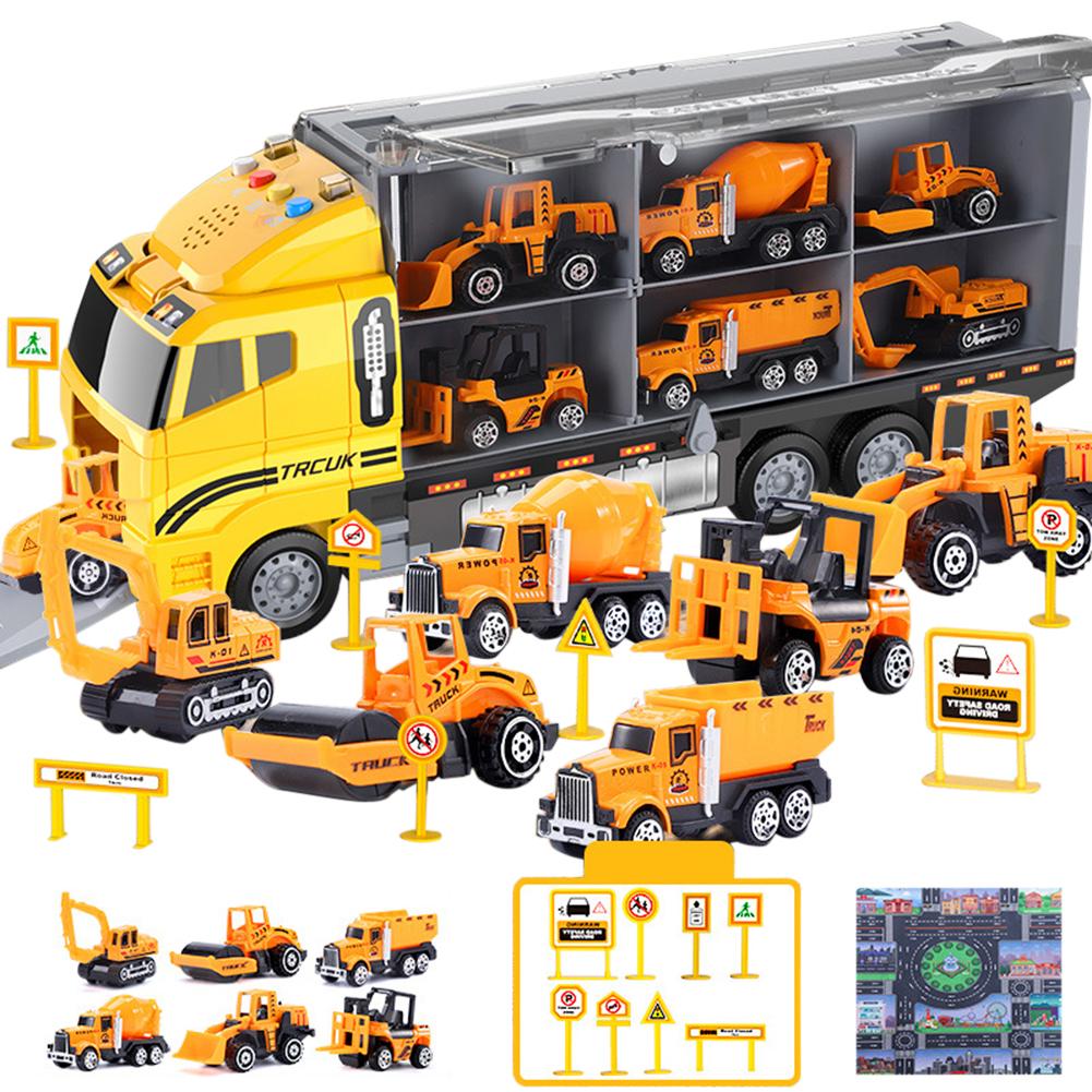 Construction Truck Vehicle Toy Set For Kids Alloy Carrier Truck Push And Go Vehicle Car Toys Birthday Gifts For Boys Girls