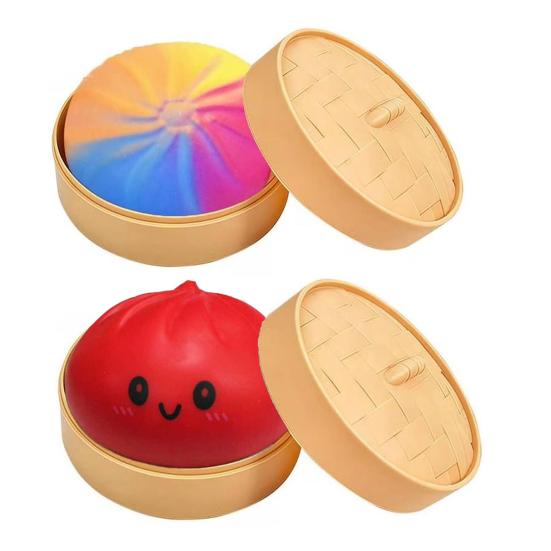2 Stück Simulation gedämpfte Brötchen Spielzeug Stressabbau Kleine Teigtaschen Quetsch-Sensorisches Fidget-Spielzeug Langsam aufsteigender Stressball Dekompression Teigkugel Spielzeug