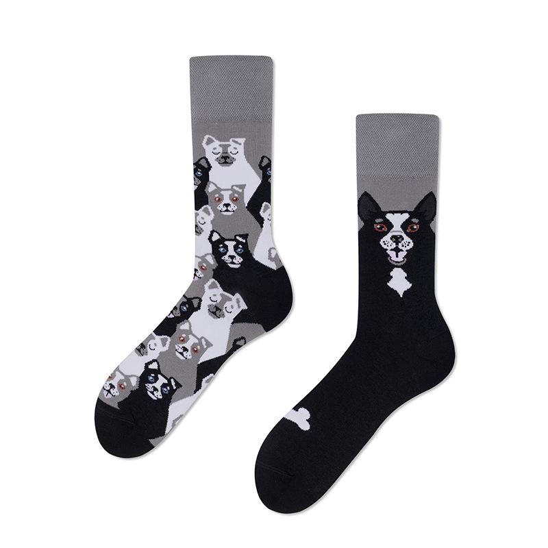 Couple's Cartoon Animal Asymmetrical Cotton Socks - Fun & Trendy Style
