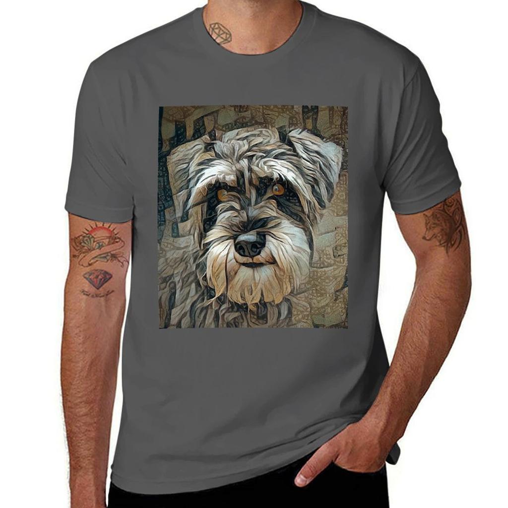 Mini Shnauzer Portrait Tshirt Festival Casual Short Sleeve