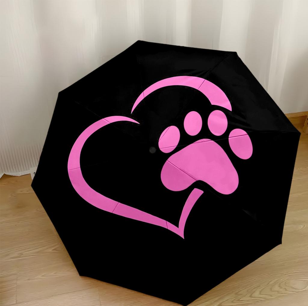 Heart And Paw Love Outdoor Automatic Umbrella Folding Umbrella with 8 Ribs Durable Plastic & Iron All-Season Travel Fashion Lovers