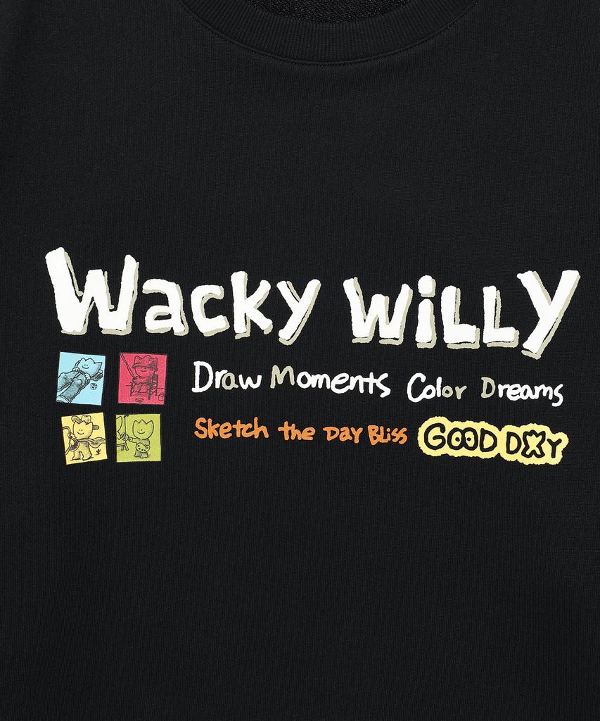 WACKY WILLY Cartoon Graphic Sweatshirt Black