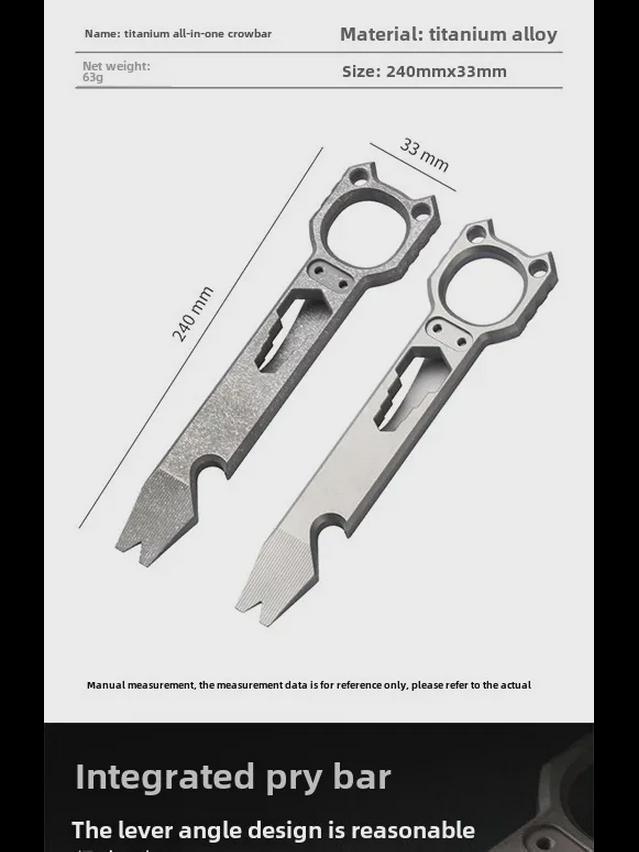 Titanium Alloy Multifunctional Outdoor Crowbar and Bottle Opener with Wrench for Self-Defense and EDC.
