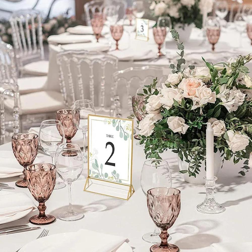 Transparent Acrylic Golden Sign Holder DIY with Base Table Cards Picture Frame Durable Elegant Label Holder