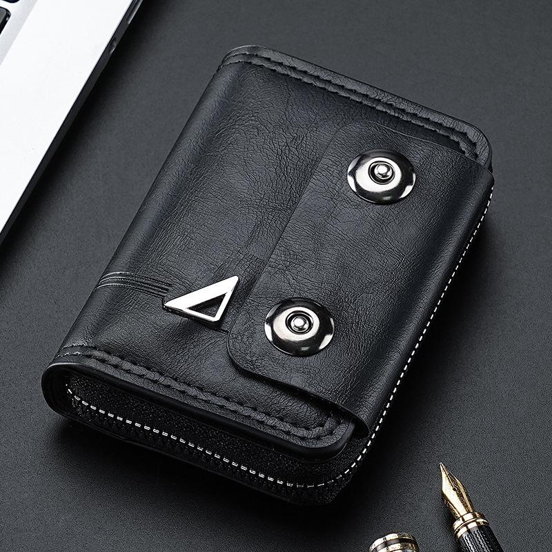 Short Coin Purse Compact Double Buckle Wallet Men'S Card Holder Stylish Pu Leather Wallet For Men'S Accessory Casual Use