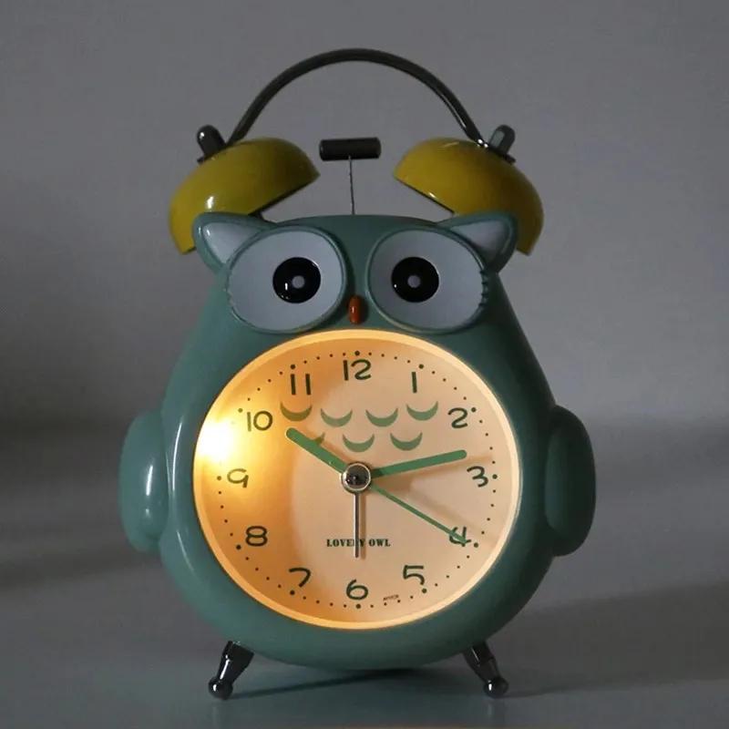 Cartoon Owl Mute Digital Wake Up Table Clock Cute Totoro Ring Bell Metal Bedroom Quartz Alarm Clock With Night Light