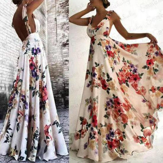 2026 Spring/Summer Women's European & American Backless Print Sleeveless Spaghetti Strap Maxi Dress