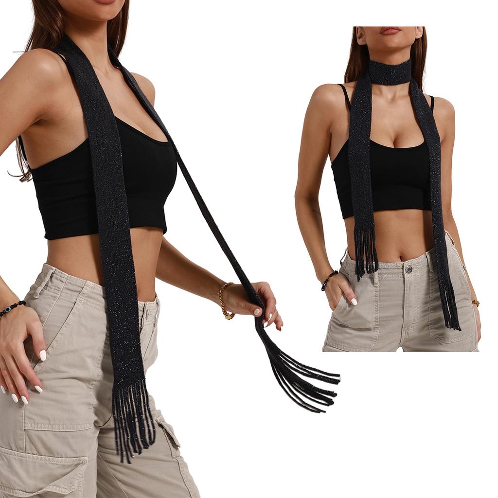 Blingbling Scarf for Women Long Skinny Belt Necktie Y2K Girls Photo Props Long Neckerchief Skinny Scarf Necktie