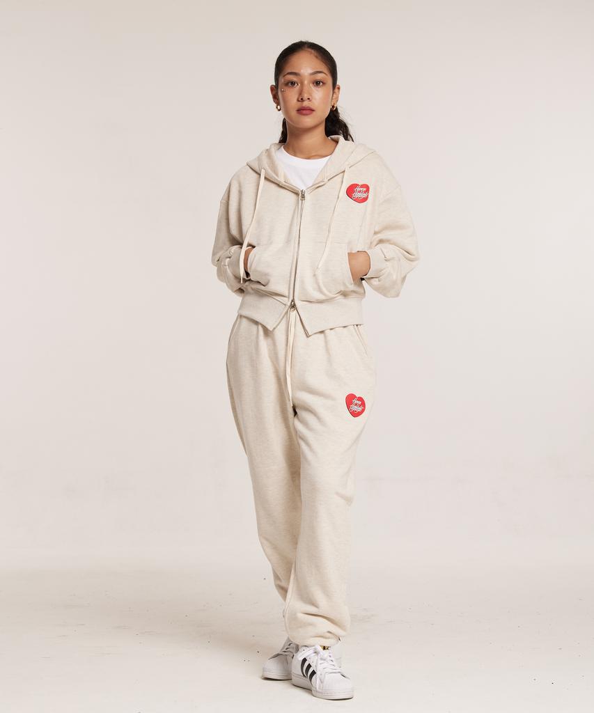 CREAM SODA LAB Human Highlight Heart Jogger Pants Oatmeal (Red)