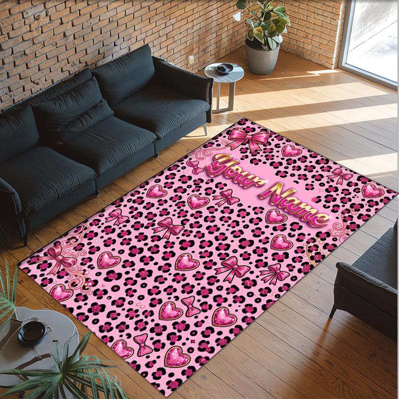 Leopard Theme Crystal Velvet Floor Rug Personalized Custom Name Text Warm Carpet Home Decoration