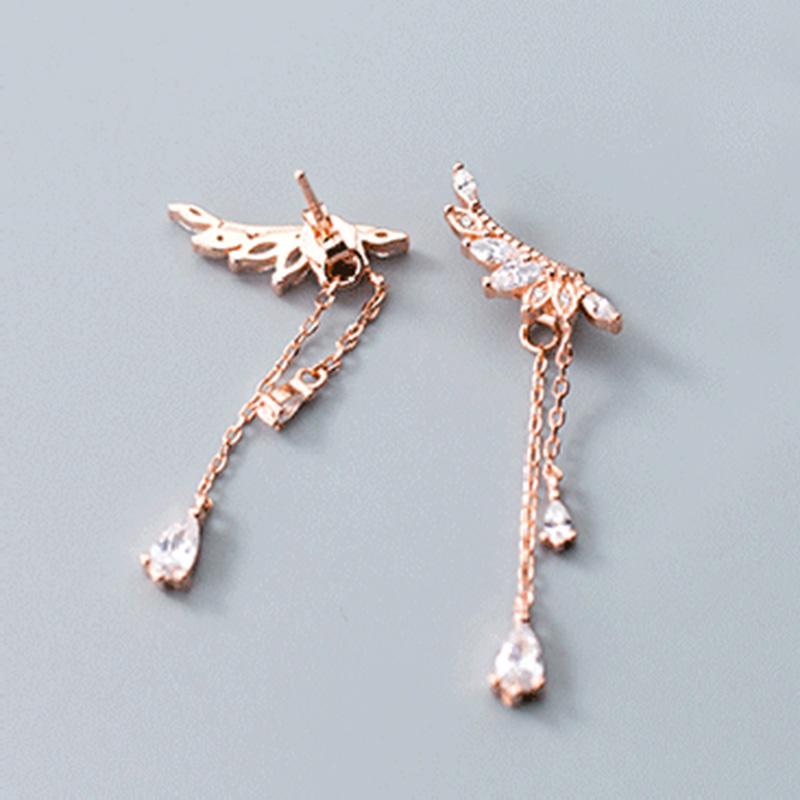 100% 925 Silver Fashion Shiny Crystal Angel Wings Ladies`Long Drop Earrings Women Jewelry Female Christmas Gift Cheap
