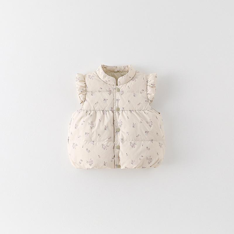 

Infant and Toddler Floral Down Vest, Warm Sleeveless Jacket for Girls, Fall/Winter. 90cm бежевый