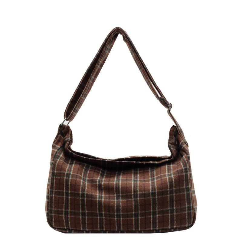 Large-capacity plaid tote bag women's autumn and winter new literary and leisure shoulder messenger bag commuter bag