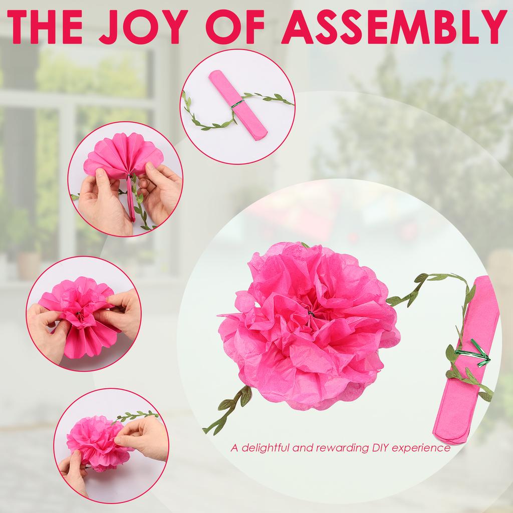 4pcs Paper Flower Garland Lightweight Simulation Pom Leaf Flower Banner for Birthday Wedding Engagement Baby Shower Party Decor