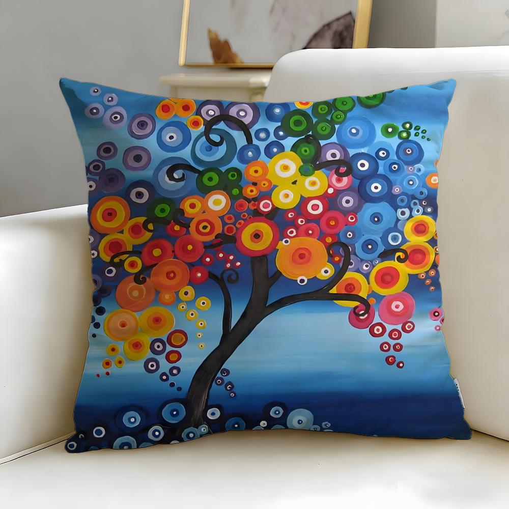classic theme Colored Tree Cushion Cover Soft EasyWash Pillow Case Versatile for Couch Bed Travel and Office