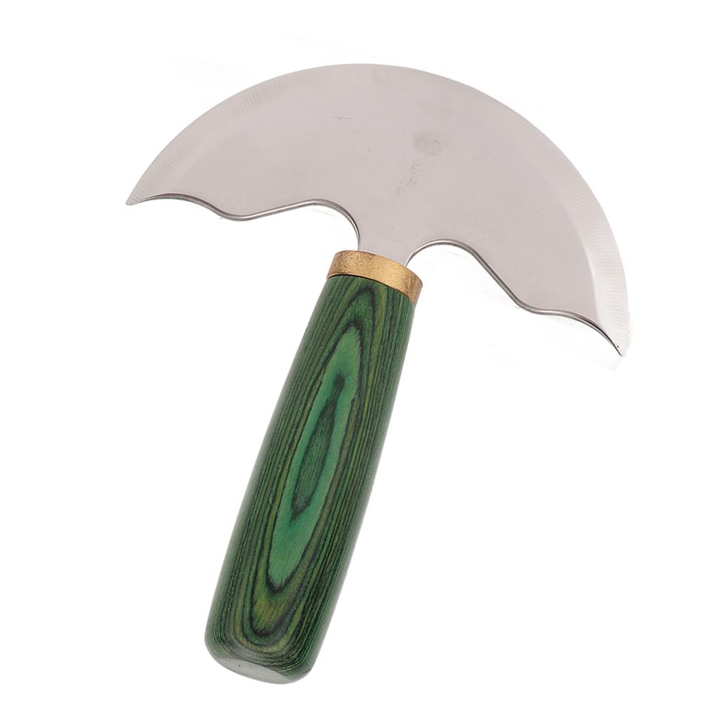 Leather Round Head Knife Semicircle Green Wooden Handle Hand Made DIY Leather Trimming Knife