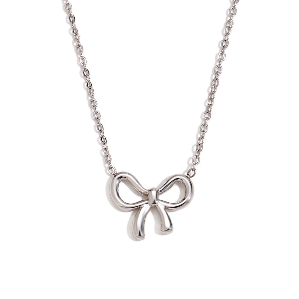European-American Fashion: 18K Gold-Plated Stainless Steel Bow Necklace & Cute Stud Earrings for Women