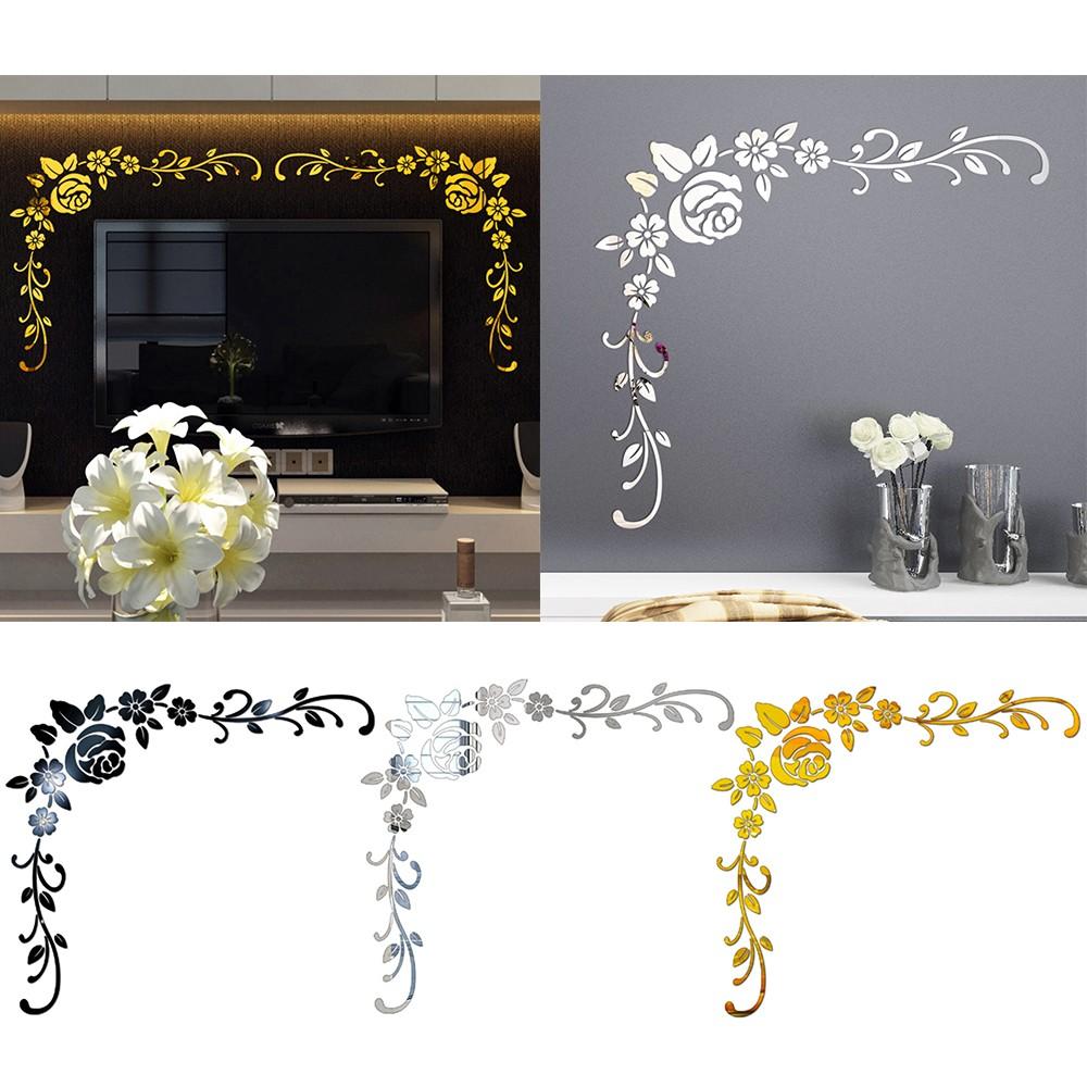 Corridor Wall Sticker Living Room Background Mirror Flower Art Acrylic