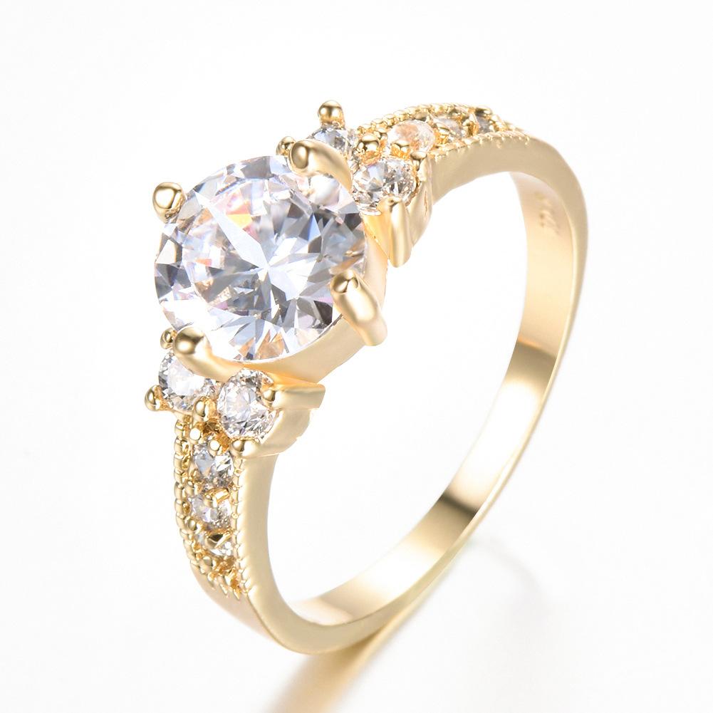 Diamond-encrusted zircon four-claw round ring retro simple personality high sense no. 5 белый