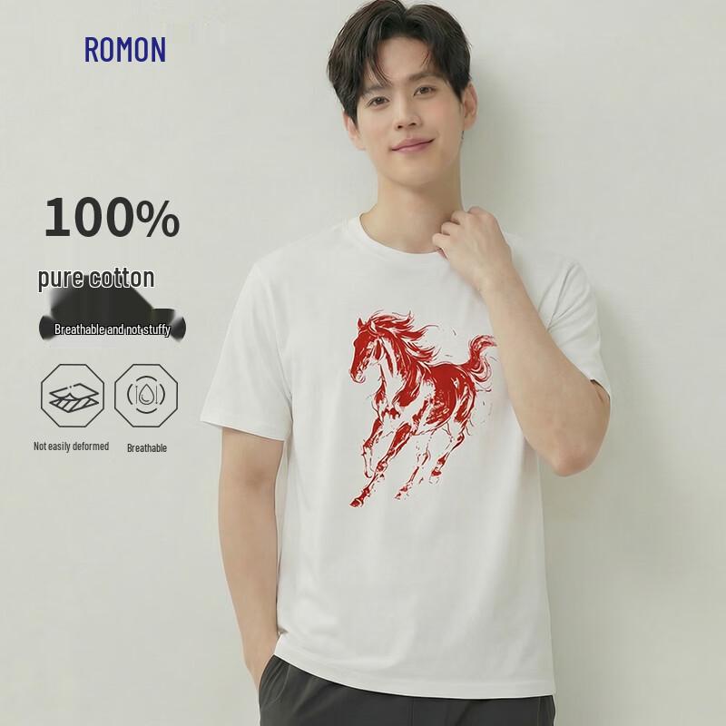 Luomeng Men s 100% Cotton Short Sleeve Round Neck T-Shirt L