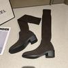 Spring Autumn Elastic Middle Heel Pointed Toe Women's Thigh High Boots Gyaru Cosplay Goth Ladies Sock Above Over The Knee Shoes