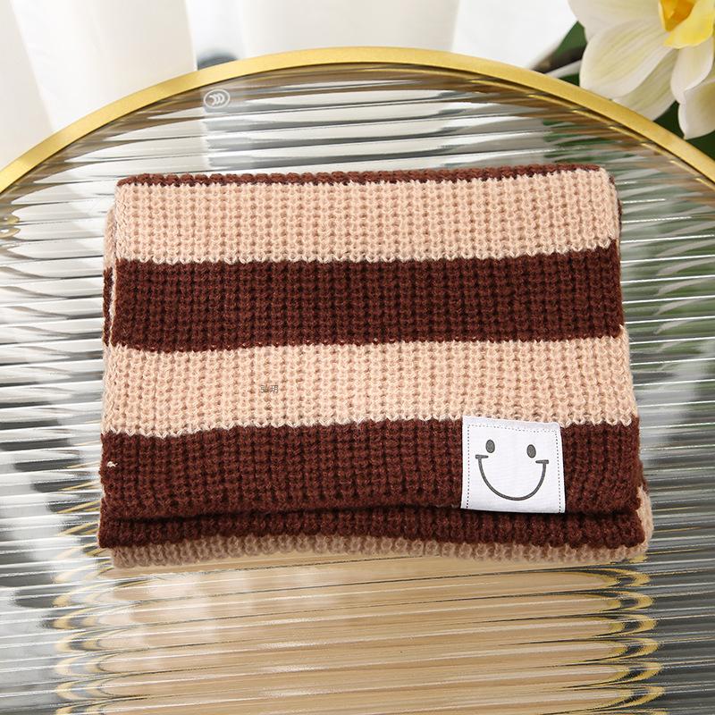 Autumn/Winter New Knitted Scarf Women's Korean Version Sweet Student Stripe Color Blocked Woolen Neck