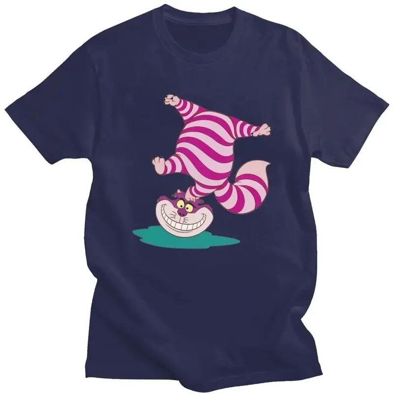 Cheshire Cat Animation Tshirts Short Sleeve Print T Shirt Unique Alice In Wonderland T-shirts Slim Cotton Tee Tops Unisex