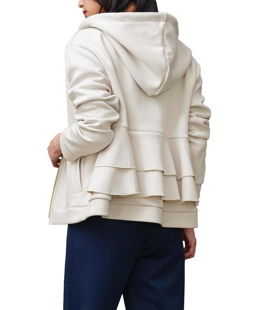 Milliandeni Back Frill Long Size M Women's Zip-Up Hoodie, Sleeve, Ivory,