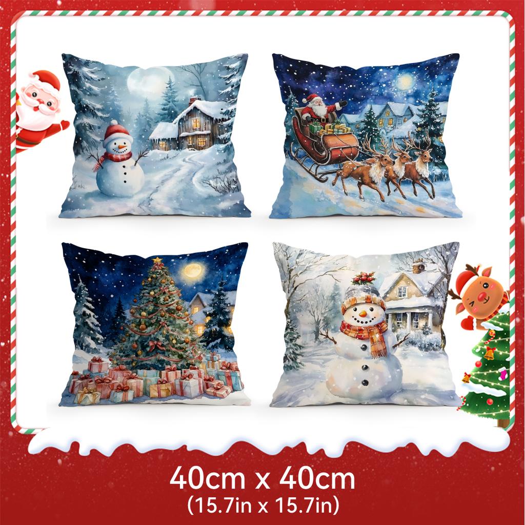Santa Claus And Snowman Pillowcase Bedroom Sofa Cushion Cover 100% Polyester Living Room Cushion Pillowcase Home Decor
