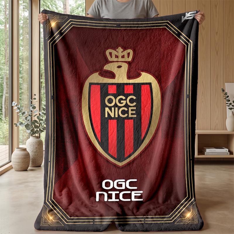 OGC Nice FC Weiche Flanell-Fleece-Decke Leichte Gemütliche Warme Überwurfdecke für Sofa Bett Heimdekoration
