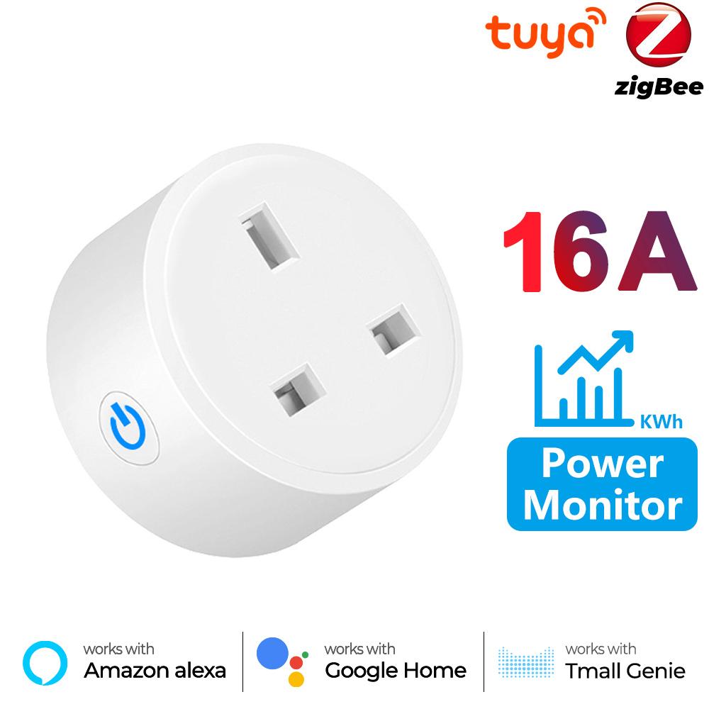 Power Monitor 20a 16a Tuya Smart Zigbee Socket Plug Uk Wireless Outlet With Energy Monitering Works With Alexa Google Home