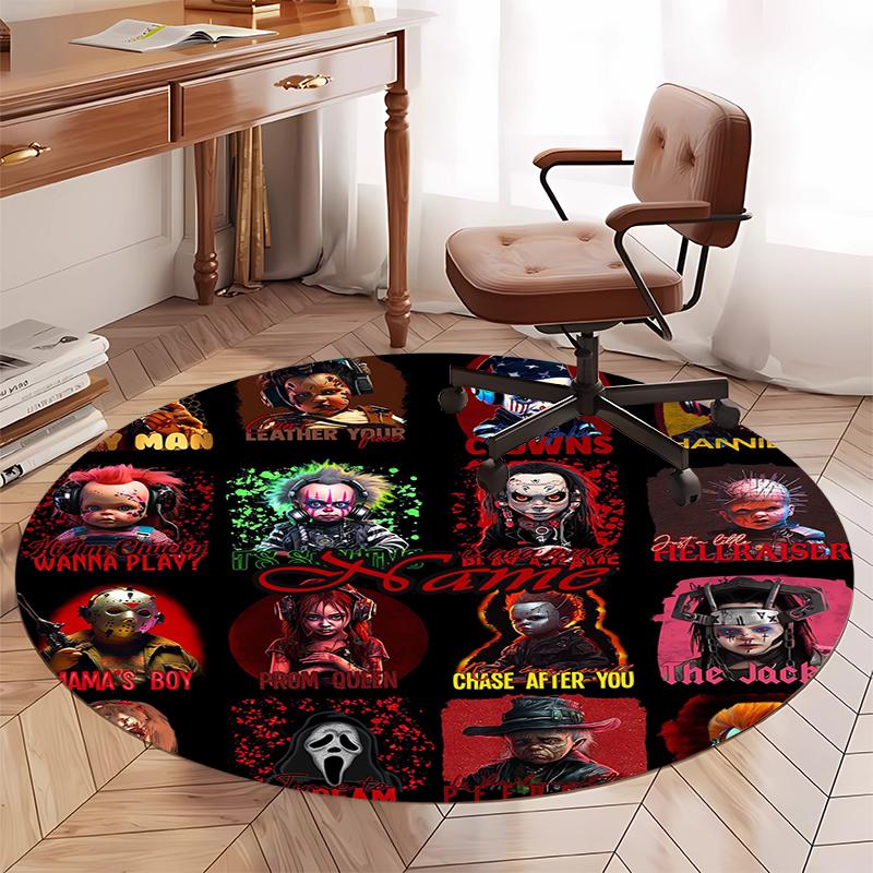 Custom Name Halloween horror Printed Round Rug Carpet Chair Rug Area Rug Entryway Doormats,for Office Chair Living Room Bedroom Kitchen Room.