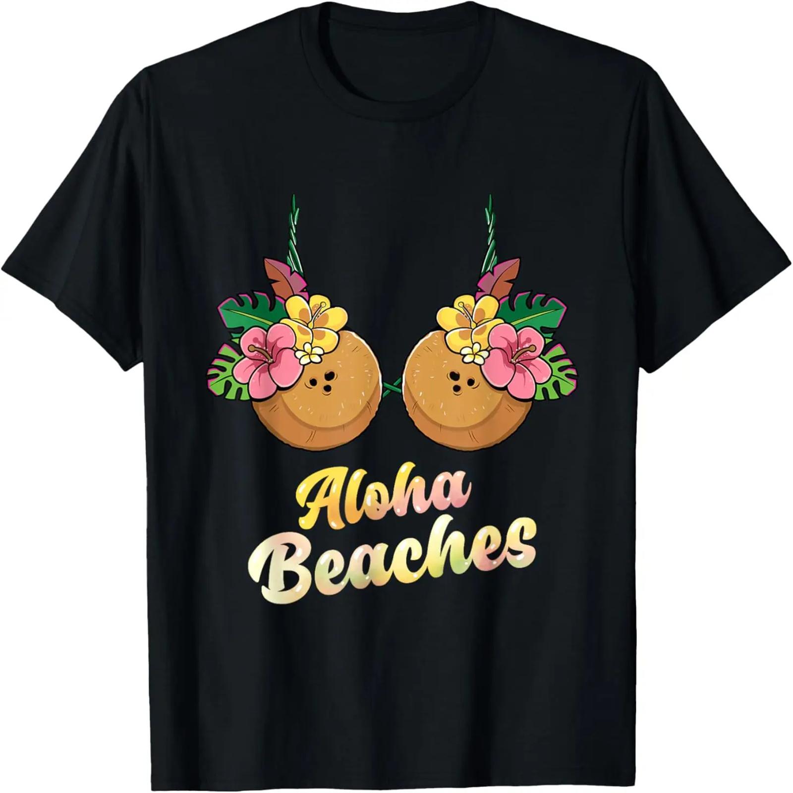 Aloha Beaches Funny Summer Coconut & Flower Bra Women T-Shirt S