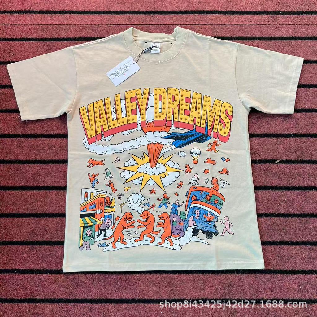 2025 Amerikanische trendige Marke Vall gewaschen alt bedrucktes kurzärmeliges Hip-Hop lockeres Streetwear-T-Shirt für Männer und Frauen