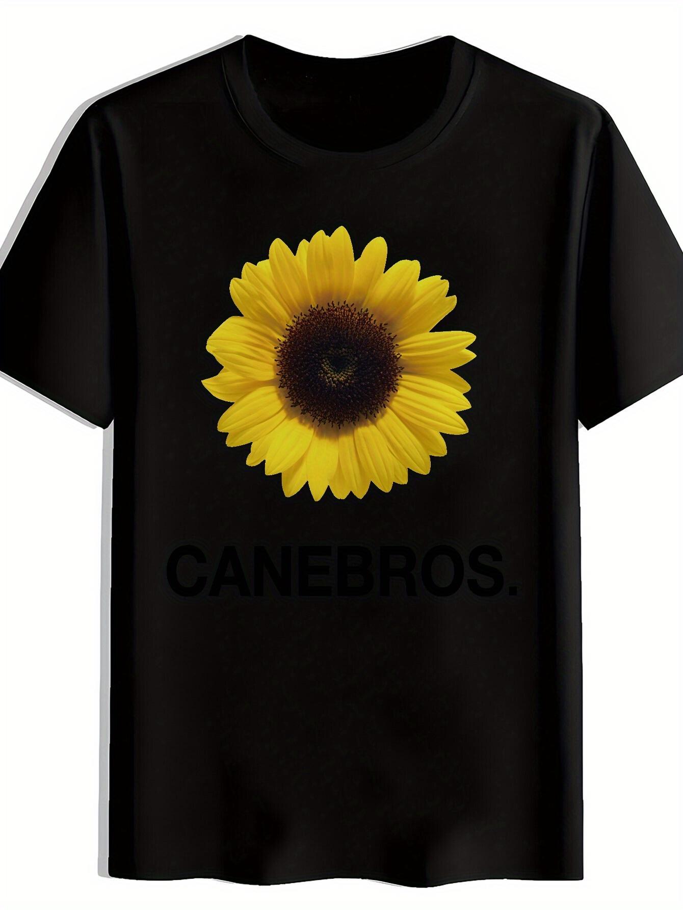 T-shirt Light Yellow & White Sunflower Print - Short Sleeve Round Neck Summer Casual Blouse for Casual Attire S