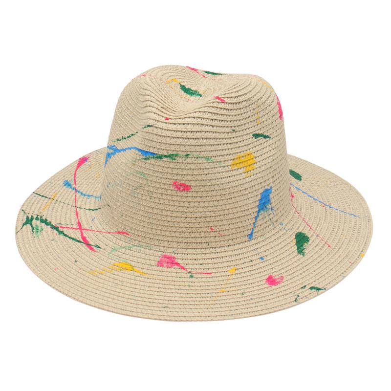 2022 Foreign Trade New Paint Graffiti Straw Hat Literary And Artistic Art Jazz Hat Spring And Summer Panama Papyrus Top Hat