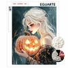 DIY Pearl Painting Canvas Halloween Pumpkin Girl Frameless 3D Bead Art Relaxing Craft for Living Room Decor