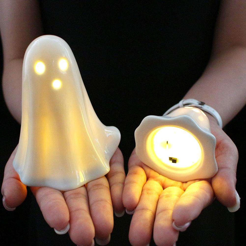 3Pcs Light Up Ghosts For Indoor Halloween Decorations Battery Powered White Mini Ghost Figurines With LED For Spooky Halloween