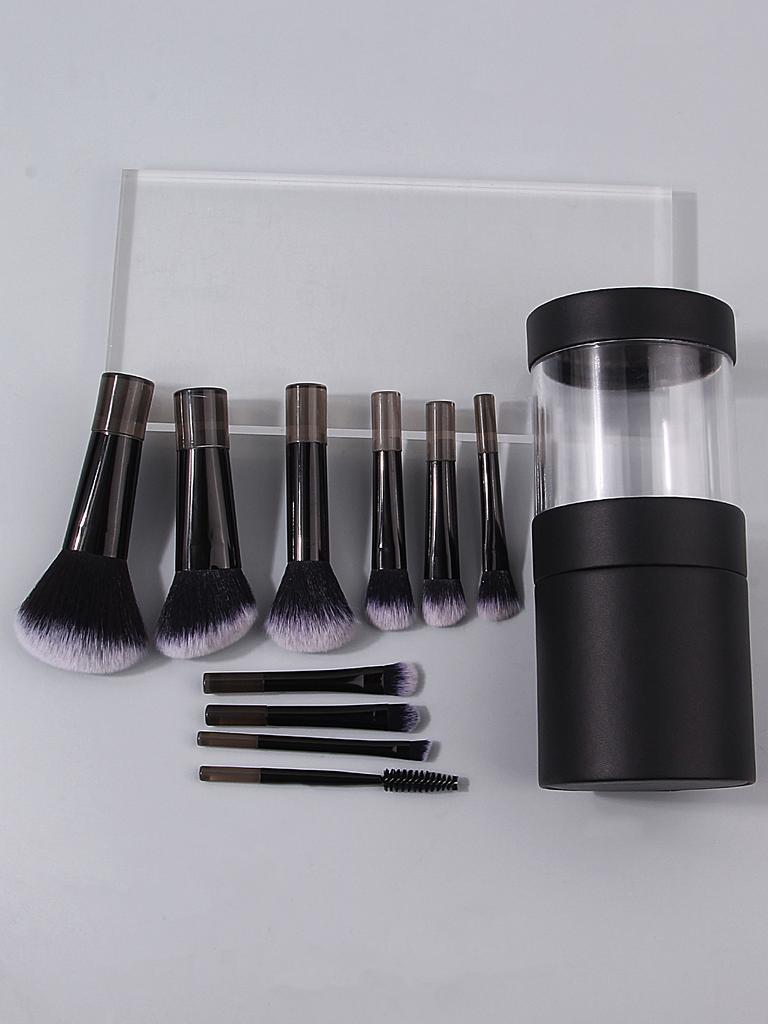 Portable 10pcs mini makeup brush with storage bucket, soft bristle powder, blush, conture, eyeshadow, eyelash and eyeliner brush