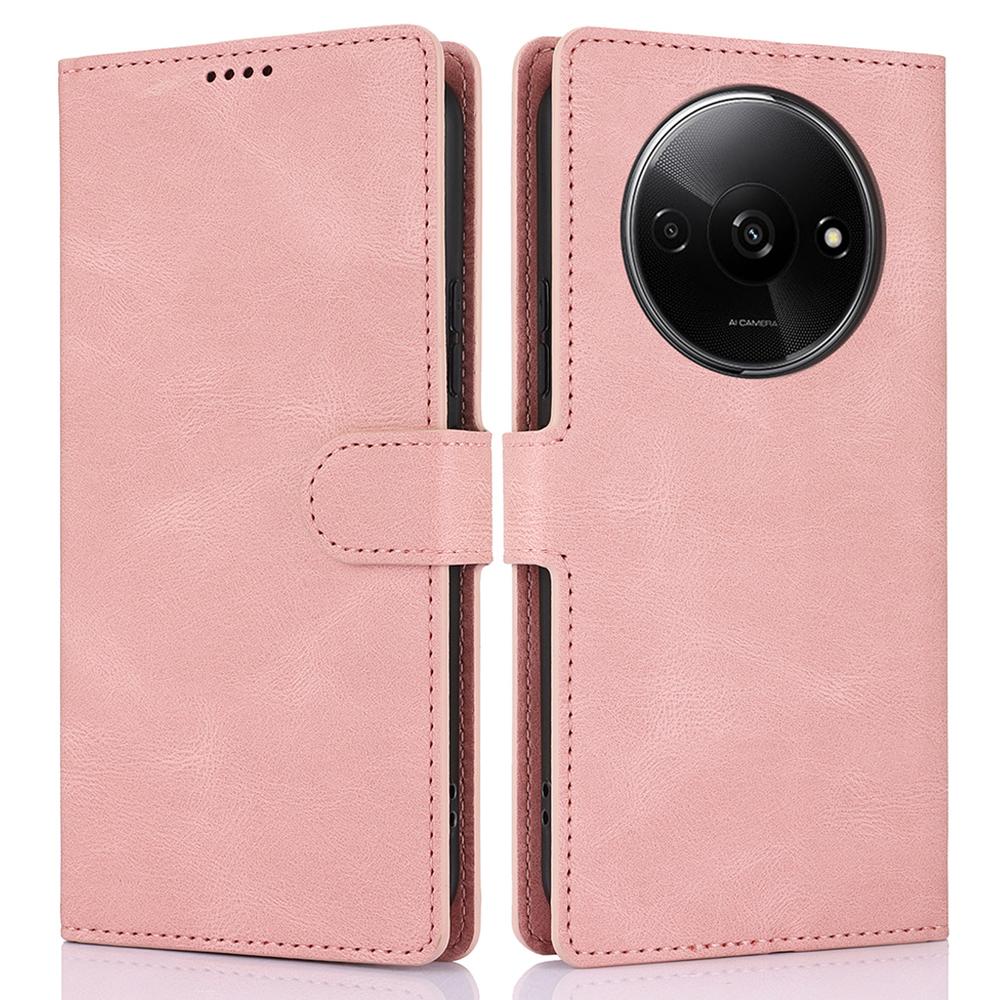 

For Xiaomi Redmi A3/Poco C61 4G Cell Phone Cases Magnetic Clasp Leather Stand Cover Pink
