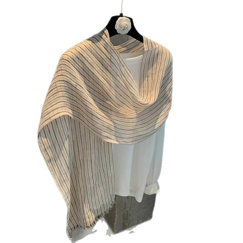 Retro Versatile Plaid Silk Scarf Women'S Long Linen Literary Atmosphere Decorative Scarf Vertical Shawl Long Silk Scarf