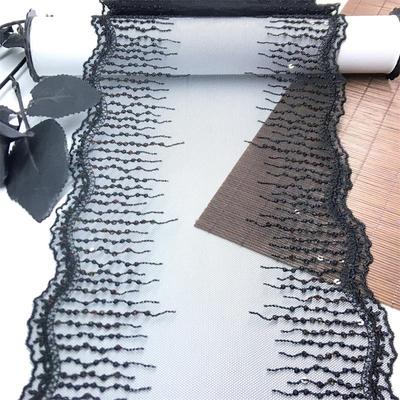 1m X 17cm Embroidery Mesh Lace with Sequin, Black Embreoidery Net Fabric Lace for Dress, Lingerie, Bra, Underwear, Garment, DIY Sewing