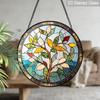 2D Flat Stained Glass Nature Branches and Leaves Window Decoration, 6.3/7.87inches Colored Glass Plate with Chain, Charming Spring Summer Sun Catcher