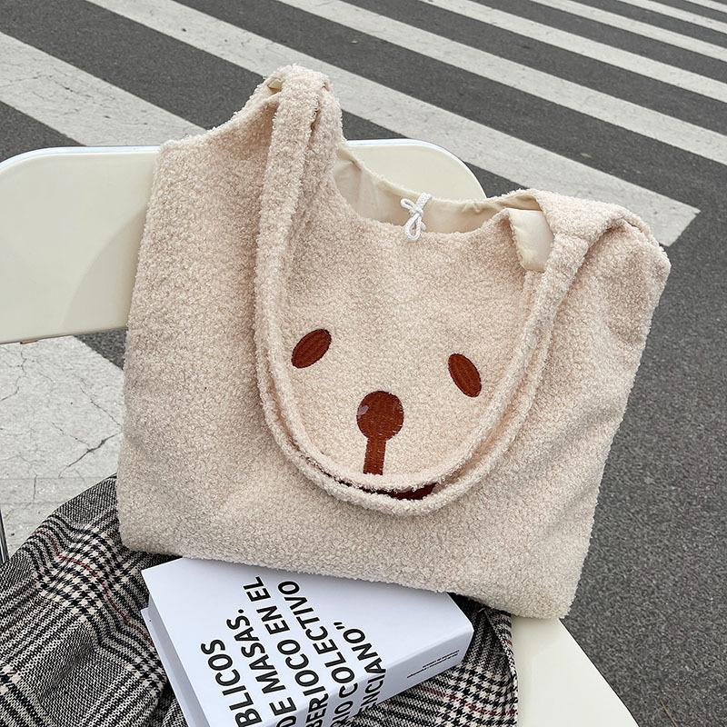 Women Bag Girl Cartoon Plush Shoulder Bag Embroidery Bearshopping Bags Large Capacity Satchel Tote Bookbag For Sutdent
