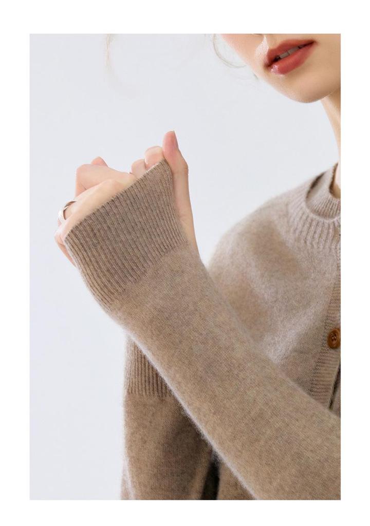 Cashmere Autumn/Winter Women's Round Neck Buttoned Cardigan