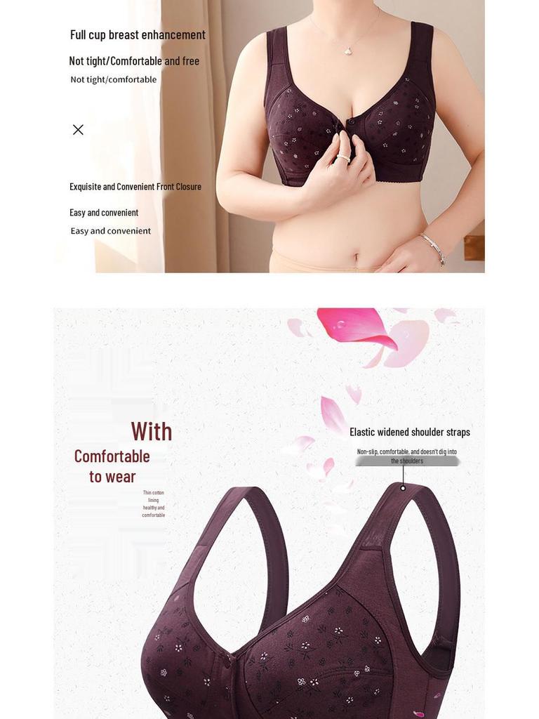 Wire-Free Front Closure Cotton Bras for Middle-aged & Elderly Moms - Plus Size Vest Style